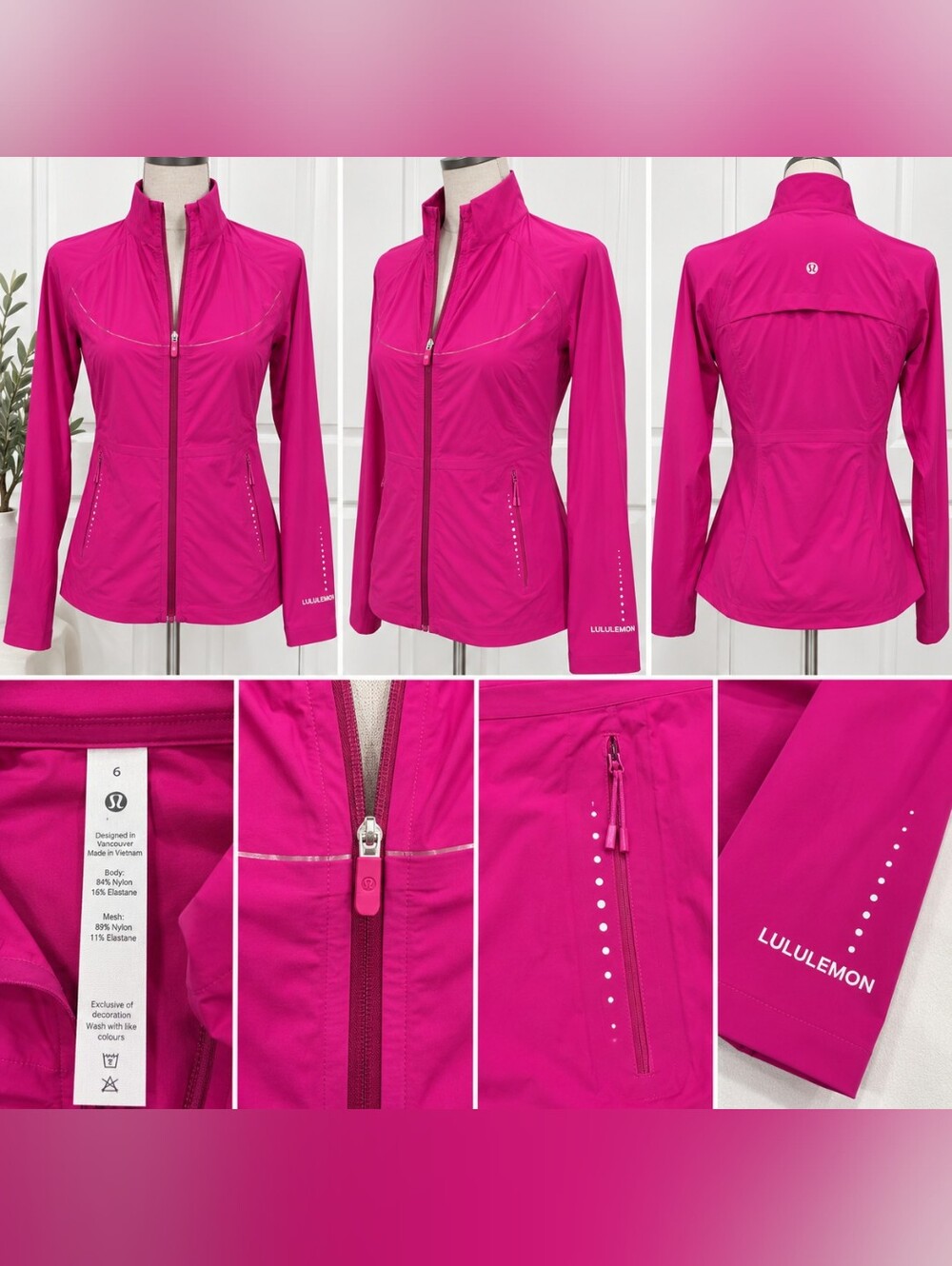 Lululemon Fast and Free Windbreaker Jacket Ripened Raspberry Pink Size 6 - Picture 14 of 14